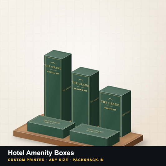 Custom printed hotel amenity boxes by PackShack