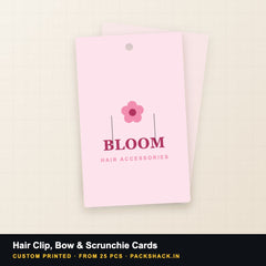Custom printed hair clip, bow & scrunchie cards by PackShack