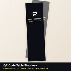 Custom printed qr code table standees by PackShack